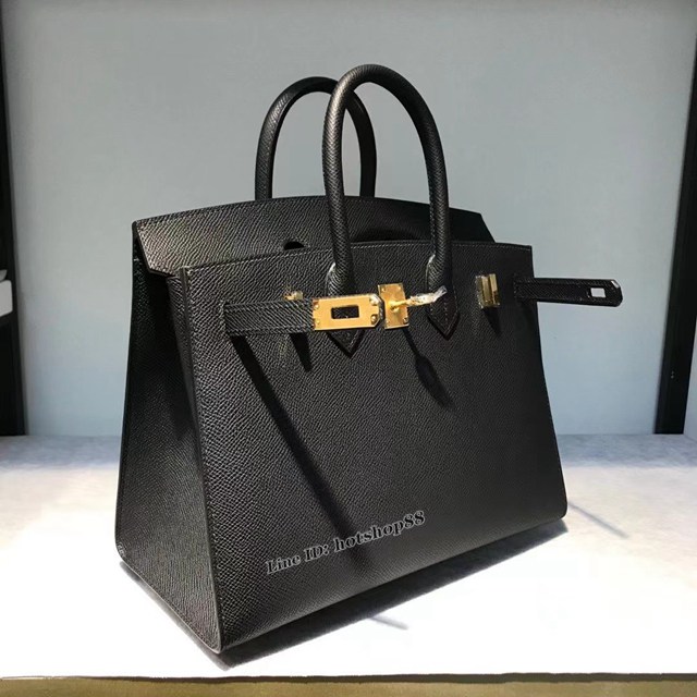 Hermes專櫃經典款手提女包 愛馬仕birkin25cm Epsom掌紋外縫 黑色金扣純手工 ttd1048